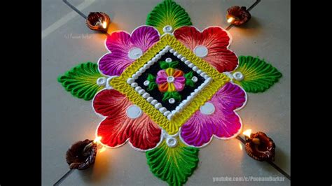 Very easy and beautiful diwali rangoli, Easy rangoli designs by Poonam ...