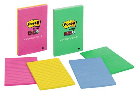 Post-it Super Sticky Lined Notes, 4" x 6", Assorted Colors, 4 pads ...