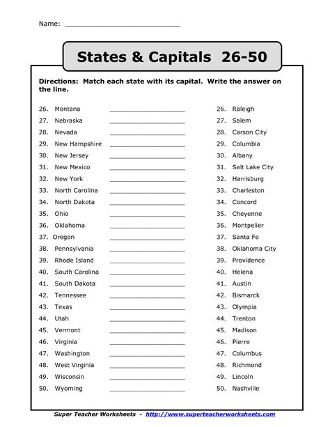 List All 50 States Quiz Printable