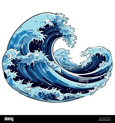 Vector sea wave. Illustration of blue ocean waves with white foam ...