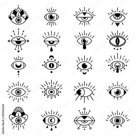 Eye symbols. Evil eyes sign, decorative alchemy tattoo symbol, hipster ...