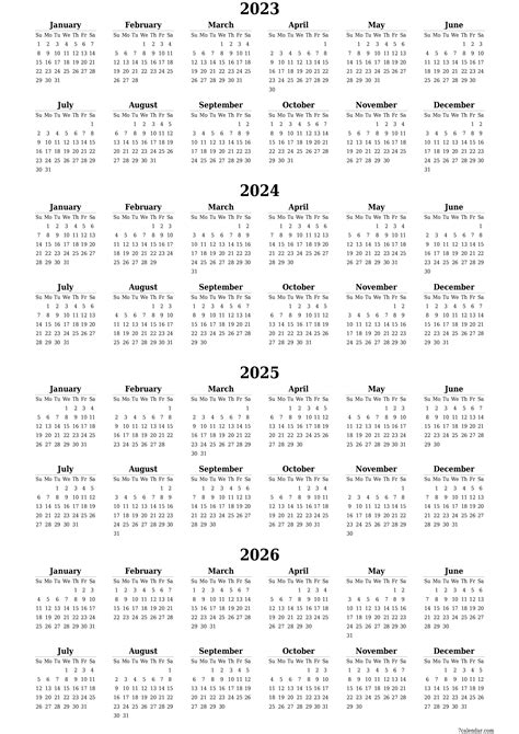 Free Printable Three-Year Calendars Templates 2023/2024/2025