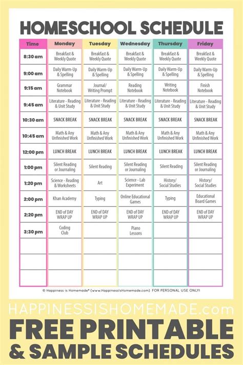 Daily Homeschool Schedule Samples - Happiness is Homemade