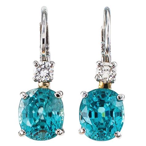 Natural Blue Zircon Diamond Gold Earrings For Sale at 1stdibs