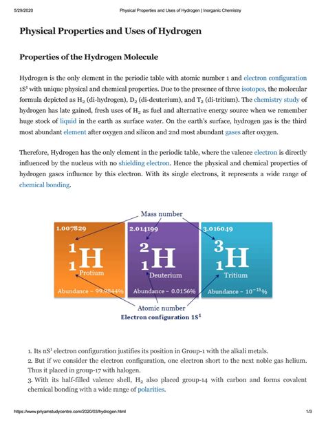 Physical Properties Of Hydrogen