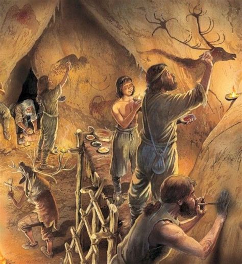 Artists at work in a cave | Cave paintings, Stone age art, Prehistoric man