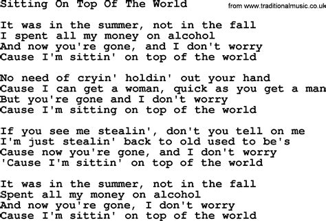 Willie Nelson song: Sitting On Top Of The World, lyrics