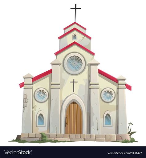 Old stone Catholic Church in cartoon style Vector Image Church Pictures ...