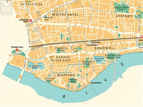 Tower Hamlets (London borough) retro map giclee print – Mike Hall Maps ...