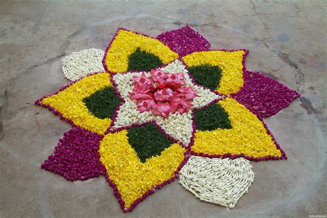 Flower Rangoli Designs - Onam Rangoli Designs with Flowers