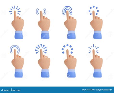 3d Render Cursor Hands, Isolated Clicking Fingers Stock Illustration ...