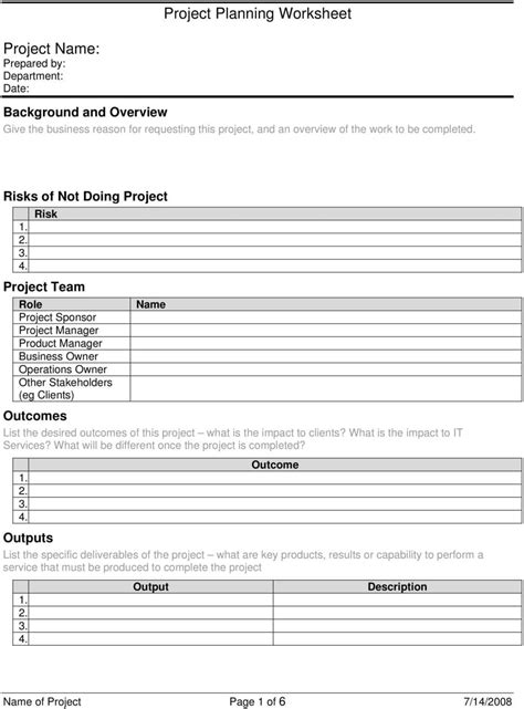 Project Planning Worksheet — db-excel.com