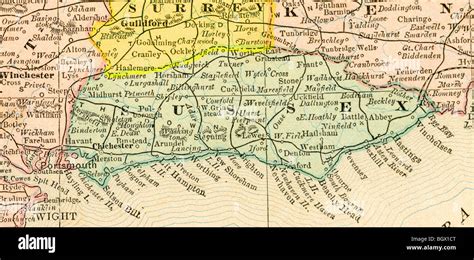 Old map of Sussex County from original geography textbook, 1884 Stock ...