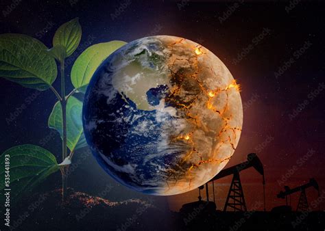 Conceptual photo depicting Earth destroyed by global warming and ...