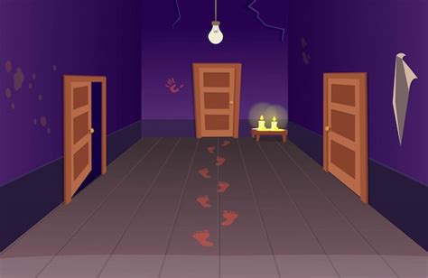 Premium Vector | Interior of scary house with doors bloody footprints ...