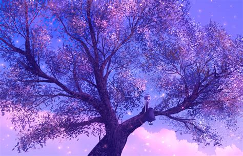 Anime Girl Sitting On Purple Big Tree 4k Wallpaper,HD Anime Wallpapers ...