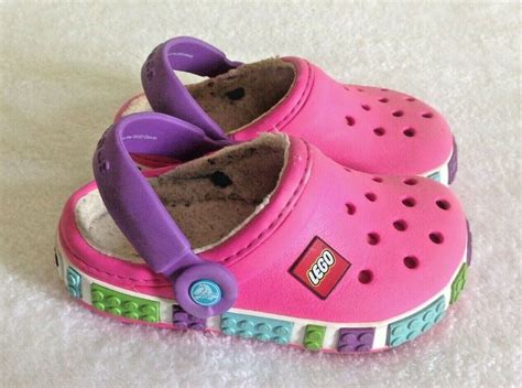 Girl's Lego Crocs Sz 8 9 8/9 Pink Clogs Slide On Shoes Colorful Lined ...