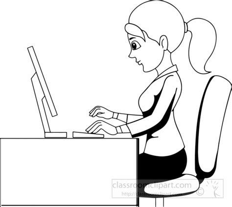 People Clipart- black-white-woman-working-in-office-clipart - Classroom ...