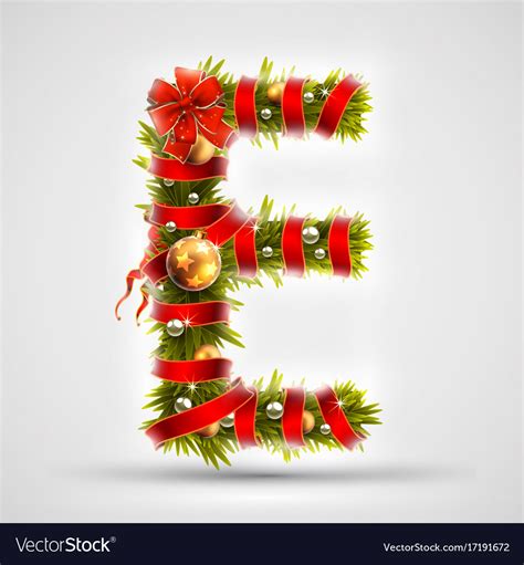 Christmas font letter e of tree Royalty Free Vector Image