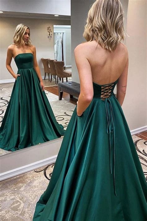 Strapless Backless Emerald Green Long Prom Dress, Backless Emerald ...