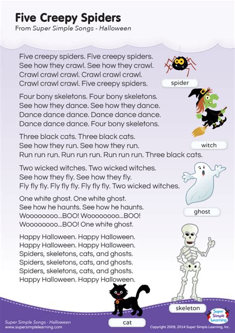 Five Creepy Spiders Lyrics Poster - Super Simple