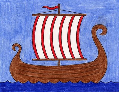 Easy How to Draw a Viking Ship Tutorial and Coloring Page