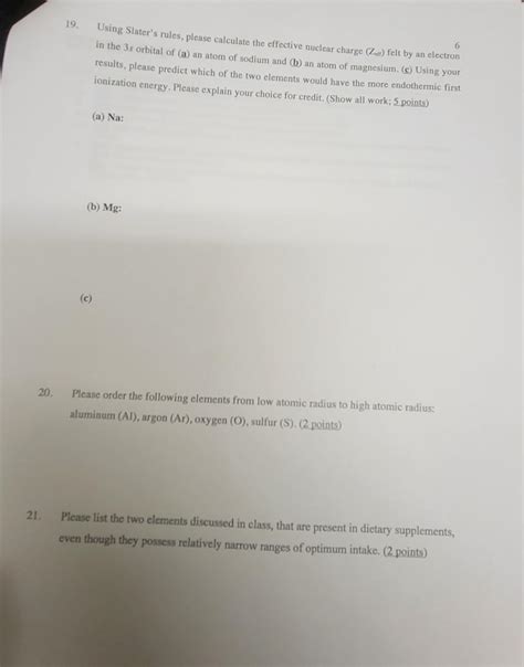 Solved 19. 6 Using Slater's rules, please calculate the | Chegg.com