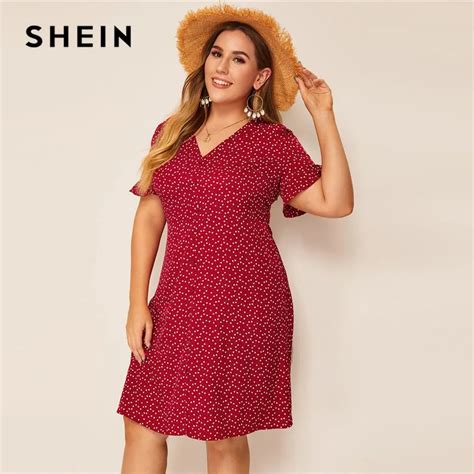 SHEIN Plus Size Heart Print Ruffle Cuff Button Up Dress Women Summer ...