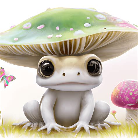 8k Cute Kawaii Frog with Mushroom · Creative Fabrica