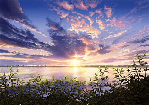 Sunset Background Anime Park - Hd Wallpaper Anime Scenery Sunset Leaves ...