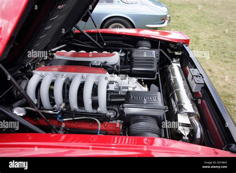 Engine Bay of Ferrari 512 TR (Testarossa) 4.9 Litre V12 Stock Photo - Alamy