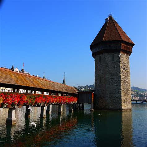 The Chapel Bridge in Lucerne Switzerland. Beautiful day in October ...