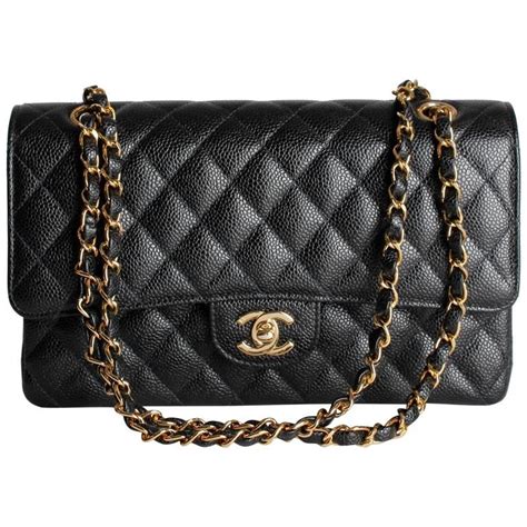 Chanel 2.55 Caviar Medium Classic Double Flap Bag - black/gold | Chanel ...