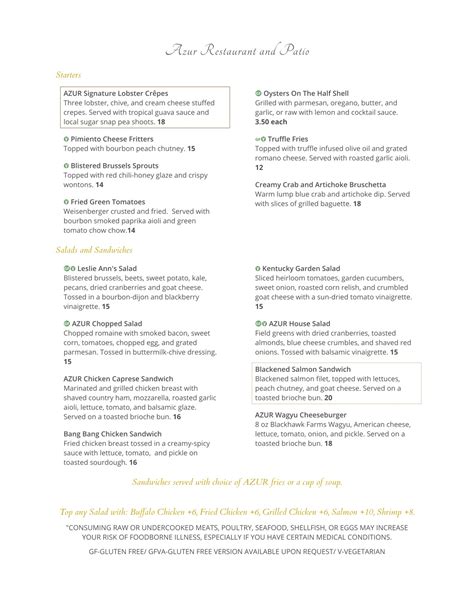 Azur Restaurant & Patio | Menu