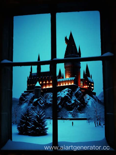 Hogwarts Castle Winter Night View Loneliness and Enchantment | AI Art ...