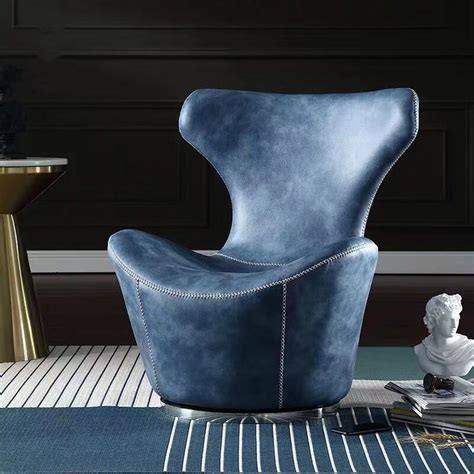 Modern Round 360 Swivel Chair,Leather Peacock Blue – Decobuys