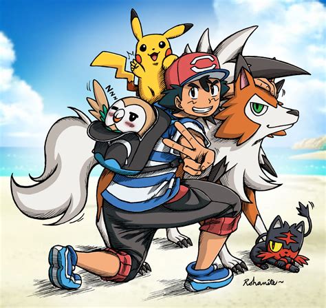 Ash Alola team with anime background by Rohanite on DeviantArt