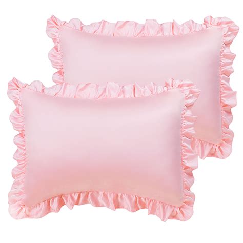 2PCS Pillow Shams Satin Silk Pillow Cases Oxford Pillowcases Ruffled ...