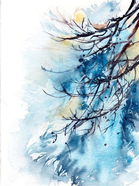 Winter Tree Branches ORIGINAL Watercolor Painting Abstract