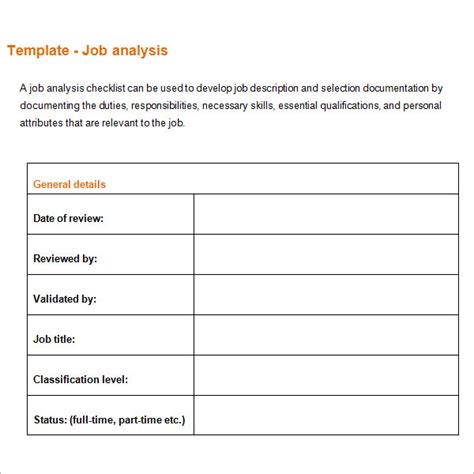 Job Analysis Template - 6+ Download Free Documents in PDF, Word