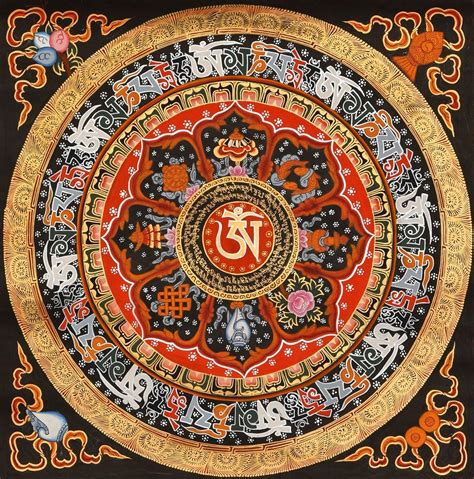 Tibetan Buddhist Om, Om Mani Padme Hum and Ashtamangala Mandala Tibetan ...