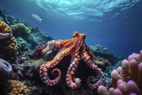 Octopus swimming undersea, Beautiful Underwater, and colorful coral in ...