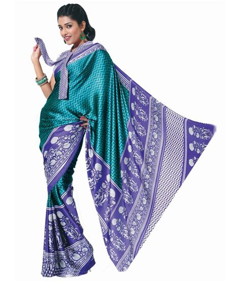 Garden Vareli Blue and Purple Art Crepe Saree - Buy Garden Vareli Blue ...