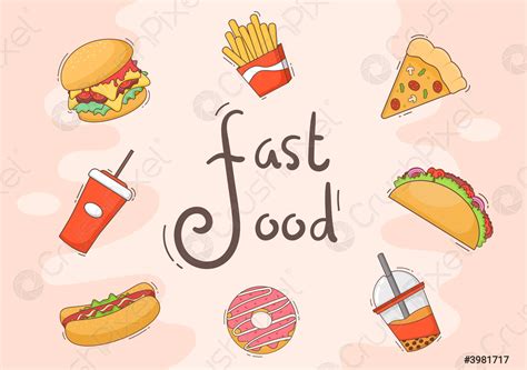 Set of Fast food Background Vector Illustration With Foods For - stock ...