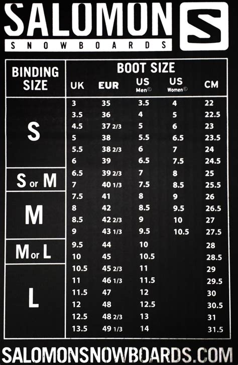 salomon snowboard size chart Salomon snowboard binding size chart ...