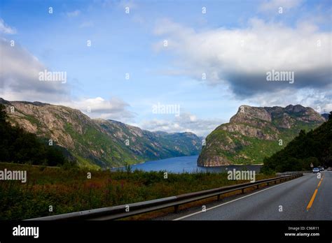 Scenic road and beautiful mountains in Norway Stock Photo - Alamy