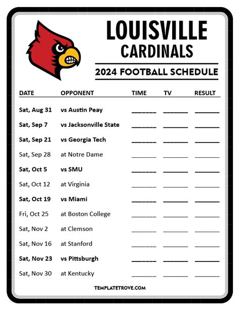 Printable 2024 Louisville Cardinals Football Schedule