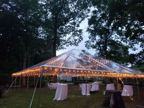 Cleartop frame tent with streamer lighting and cocktail tables. | Tent ...