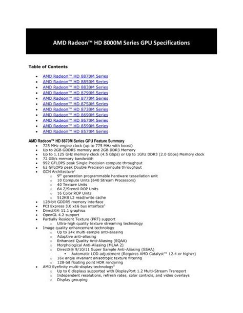 AMD Radeon™ HD 8000M Series GPU Specifications