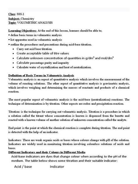 Volumetric Analysis | PDF | Titration | Chemistry